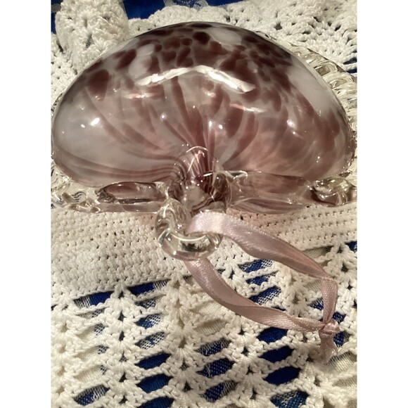 Blown Clear Glass With Purple/ White Accent Heart Pendant Ornament 5” x 5” Inch - Picture 4 of 5